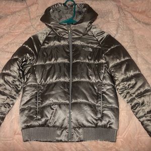Silver north face jacket